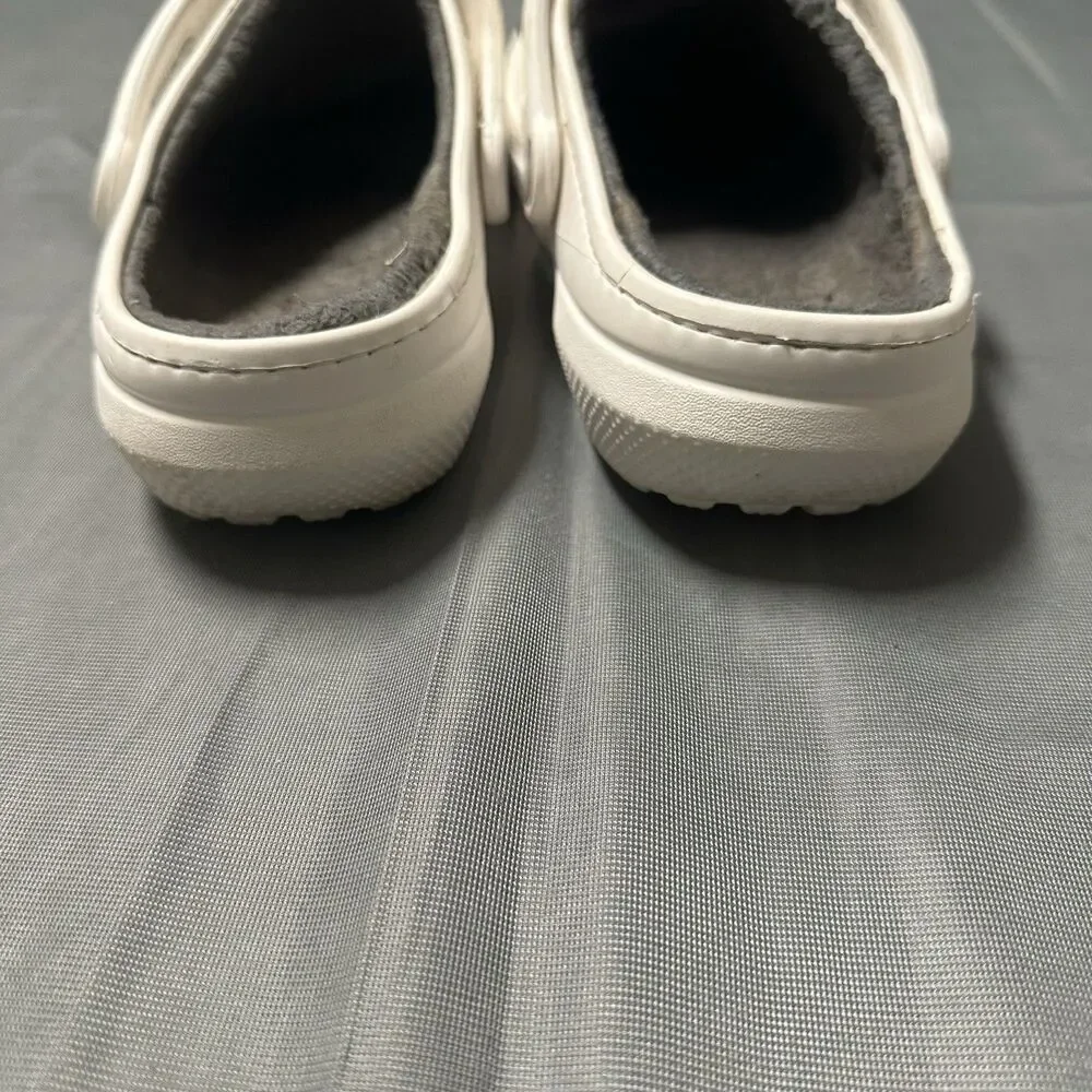 Crocs Clogs Mens 10 Classic Lined Shoes White Faux Fur 203591 Winter Slip On